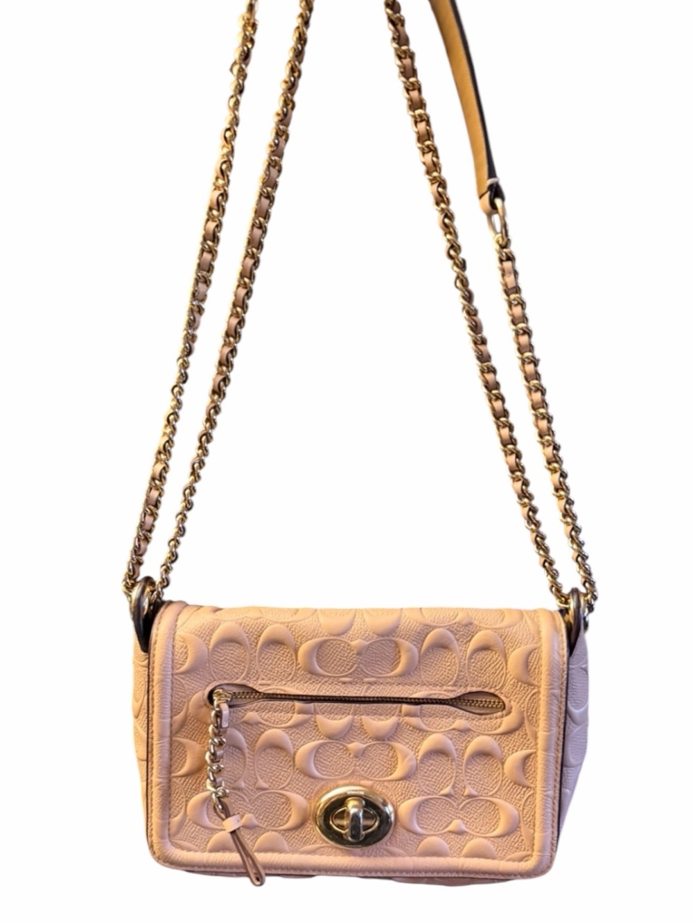 Coach Lex Small Flap Crossbody F28935 Smooth Pink Leather with Gold Chain